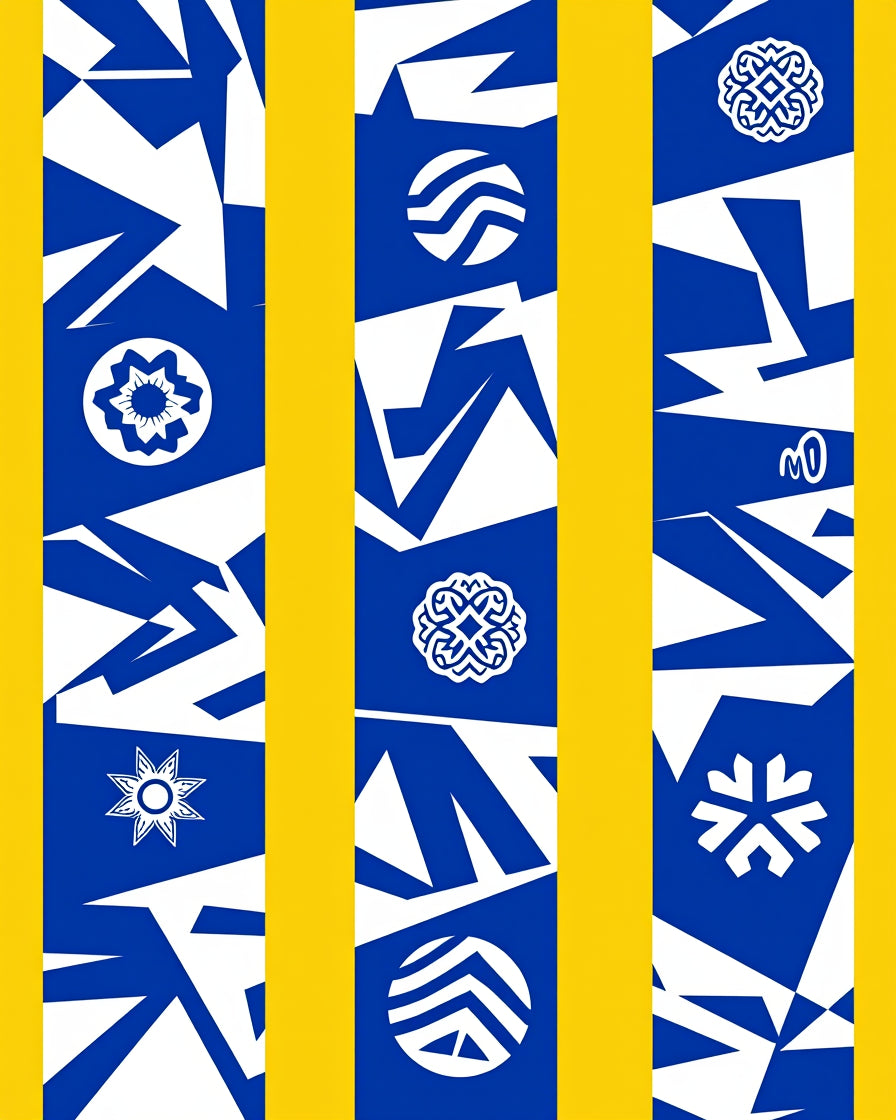 Bold Blue White Geometric Medallion Rug
