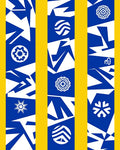 Bold Blue White Geometric Medallion Rug