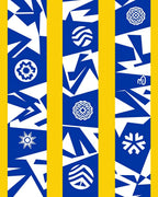 Bold Blue White Geometric Medallion Rug