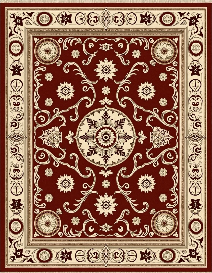 Deep Red Ornamental Bloom Rug