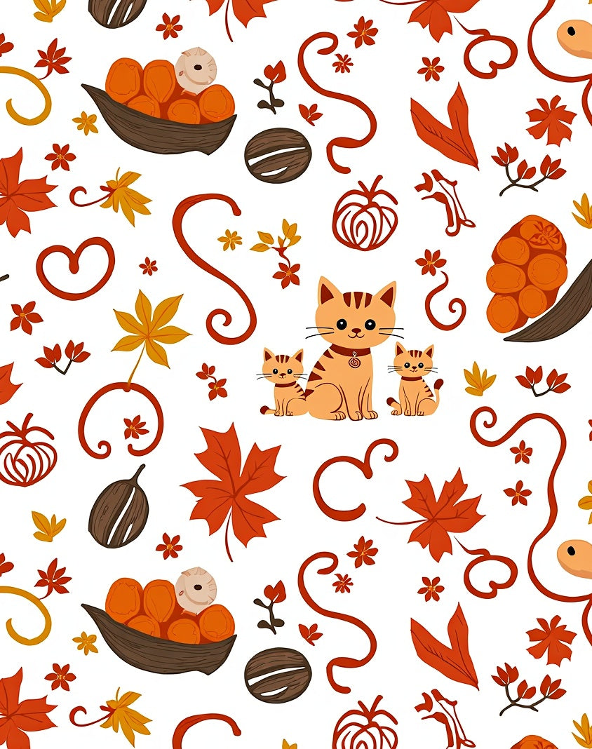 Autumn Kittens Maple Leaves Pumpkin Swirls Rug