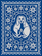 Blue Silver Festive Dog Snowflake Border Rug