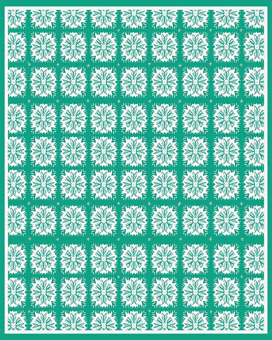 Teal White Repeating Floral Medallion Rug