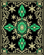 Black Emerald Green Floral Medallion Rug