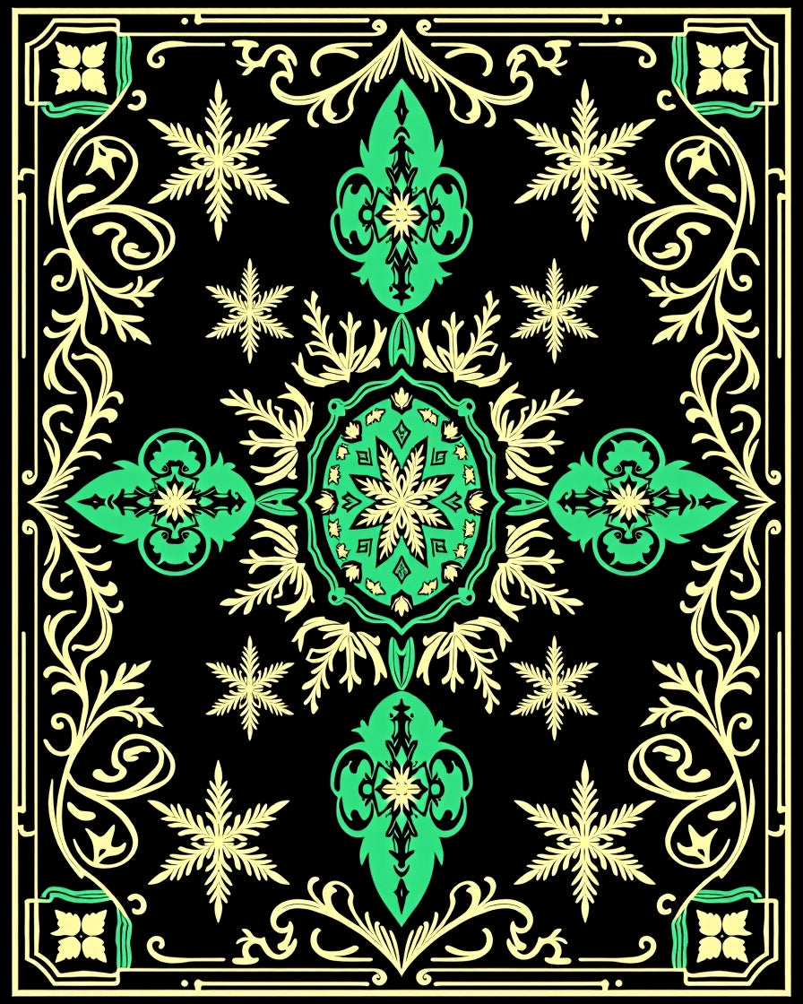 Black Emerald Green Floral Medallion Rug