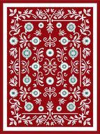 Red White Green Floral Medallion Rug