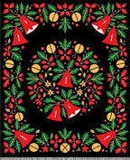 Red Bell Green Leaf Festive Wreath Rug