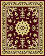 Golden Burgundy Medallion Floral Border Rug
