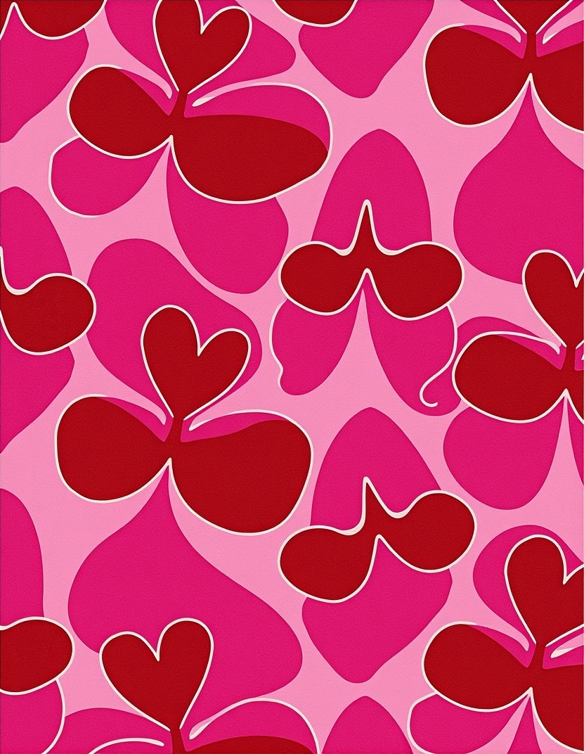 Vibrant Pink Hearts Floral Abstract Rug