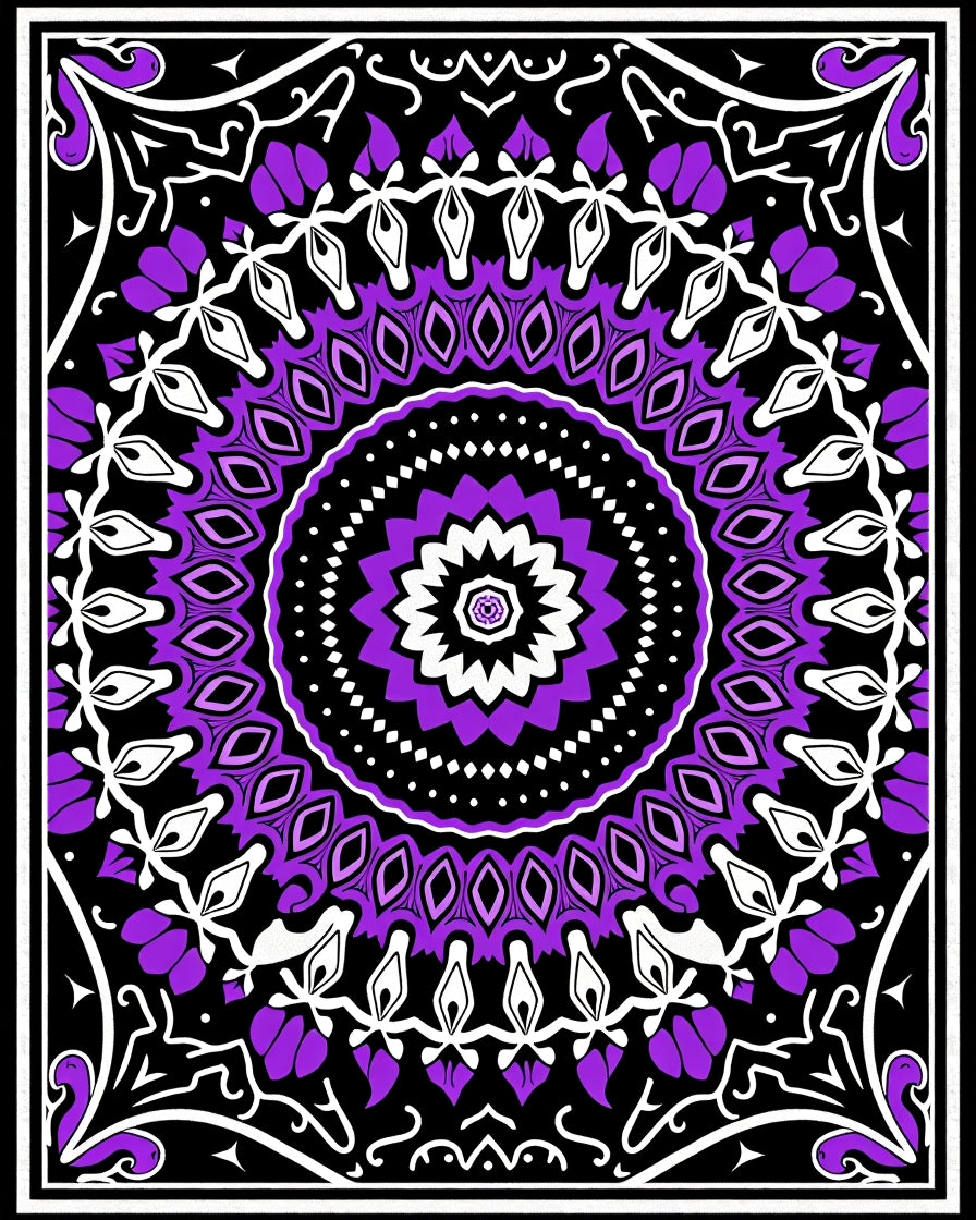 Vibrant Purple Black Floral Medallion Rug
