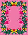Pink Flamingo Holly Garland Whimsical Rug