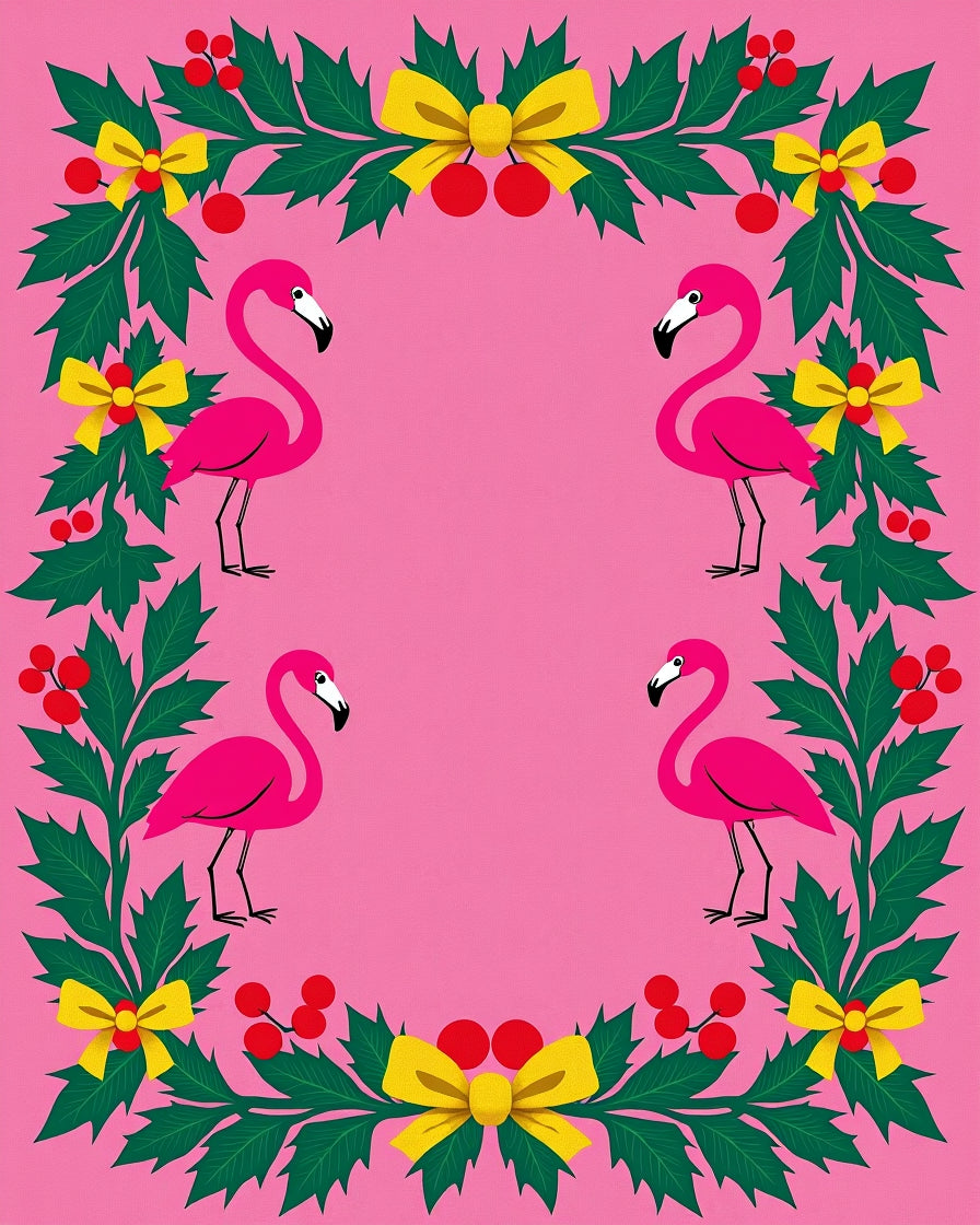 Pink Flamingo Holly Garland Whimsical Rug