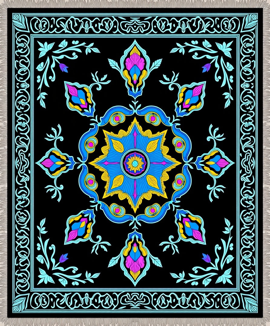Bold Black Floral Medallion Rug