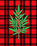 Red Black Plaid Green Leaf Branch Rug