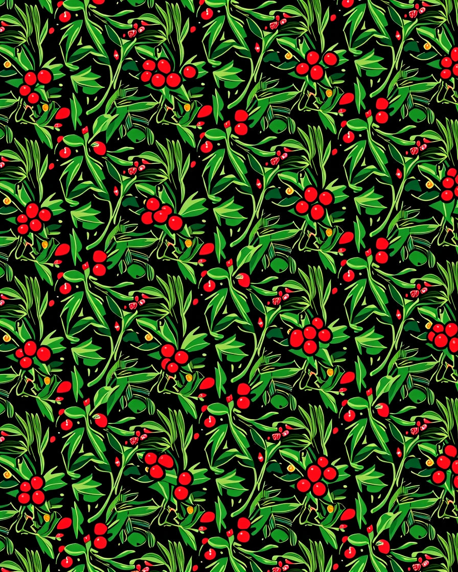Vibrant Red Berry Leaf Garland Rug