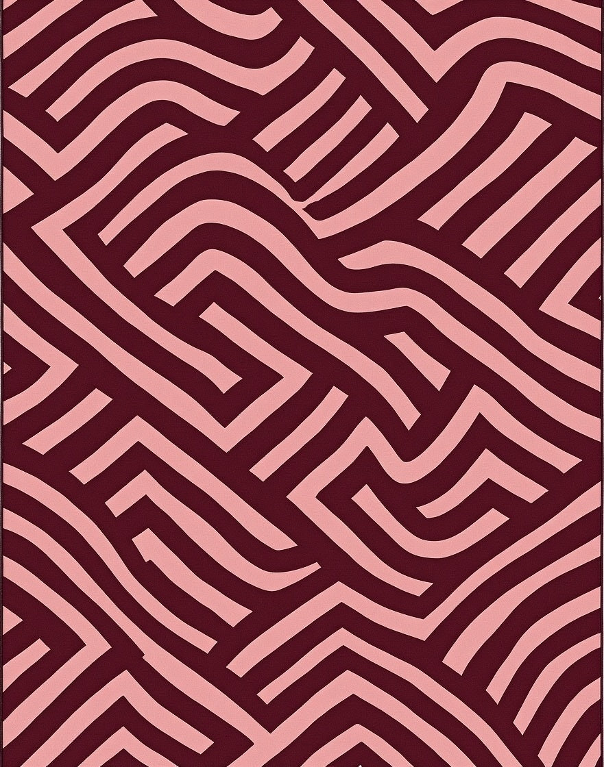 Deep Red Pink Interlocking Maze Rug