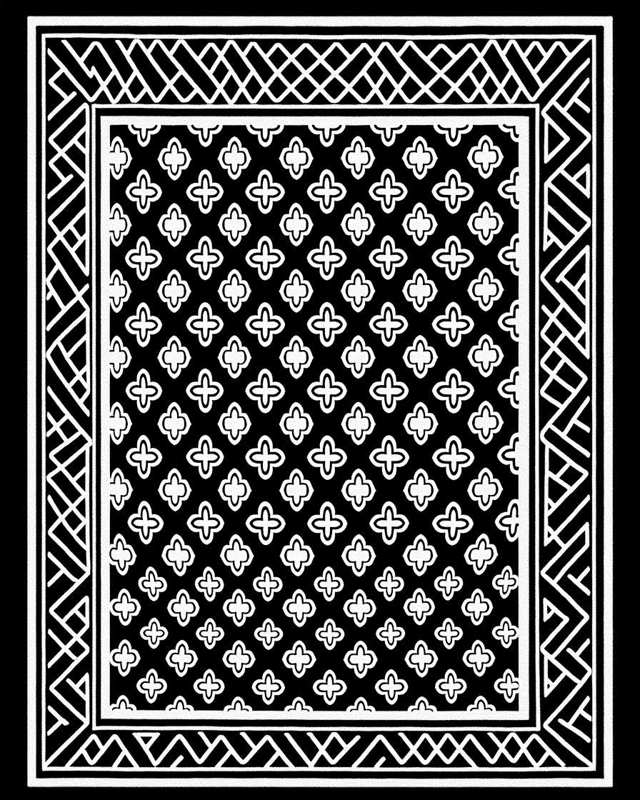 Black White Geometric Quatrefoil Border Rug