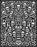 Gothic Skull Organic Swirl Black White Rug