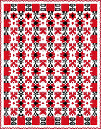 Red Black White Pixelated Floral Rug