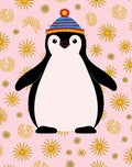 Pink Yellow Starry Penguin Hat Rug