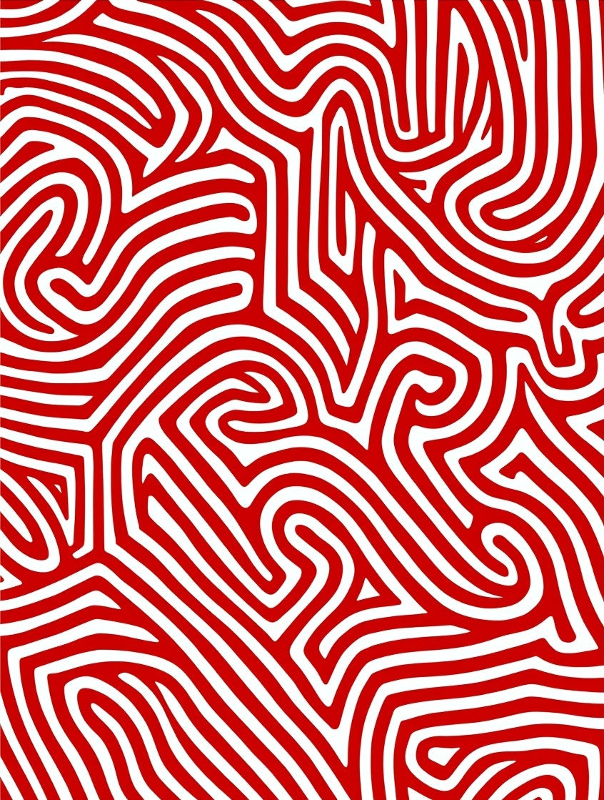 Crimson White Abstract Maze Rug