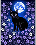 Midnight Black Cat Moon Garden Rug