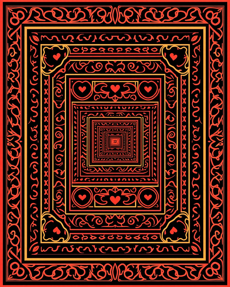 Bold Red Orange Nested Heart Frames Rug