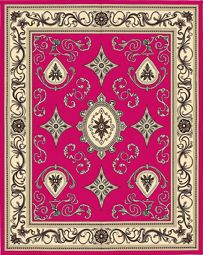 Crimson and Cream Filigree Medallion Rug