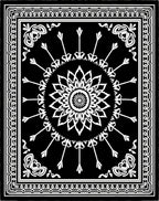 Black White Floral Radiating Border Rug