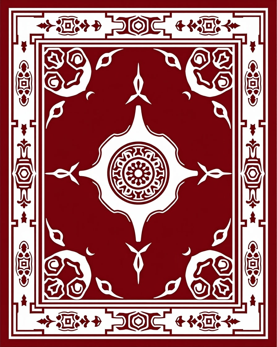 Maroon White Ornate Central Medallion Rug