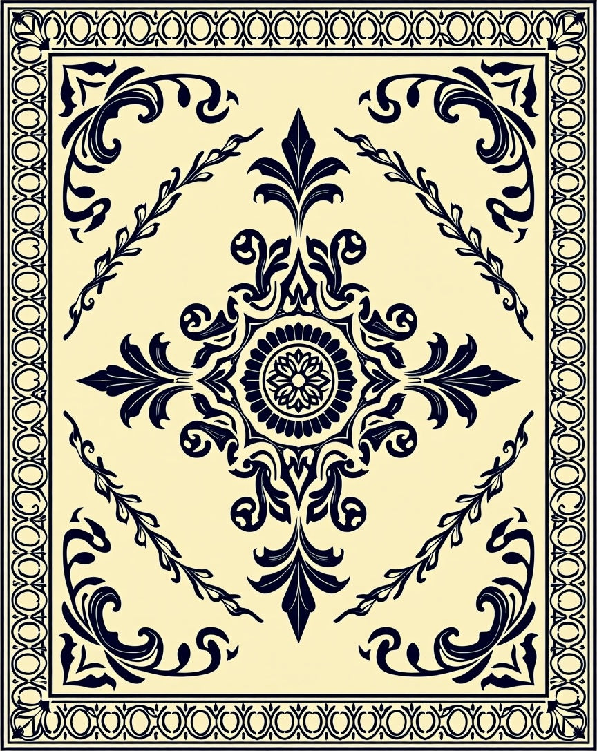Navy Blue Traditional Floral Medallion Rug