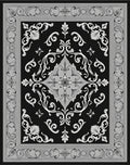 Ornate Black White Medallion Scroll Rug