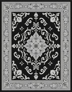 Ornate Black White Medallion Scroll Rug