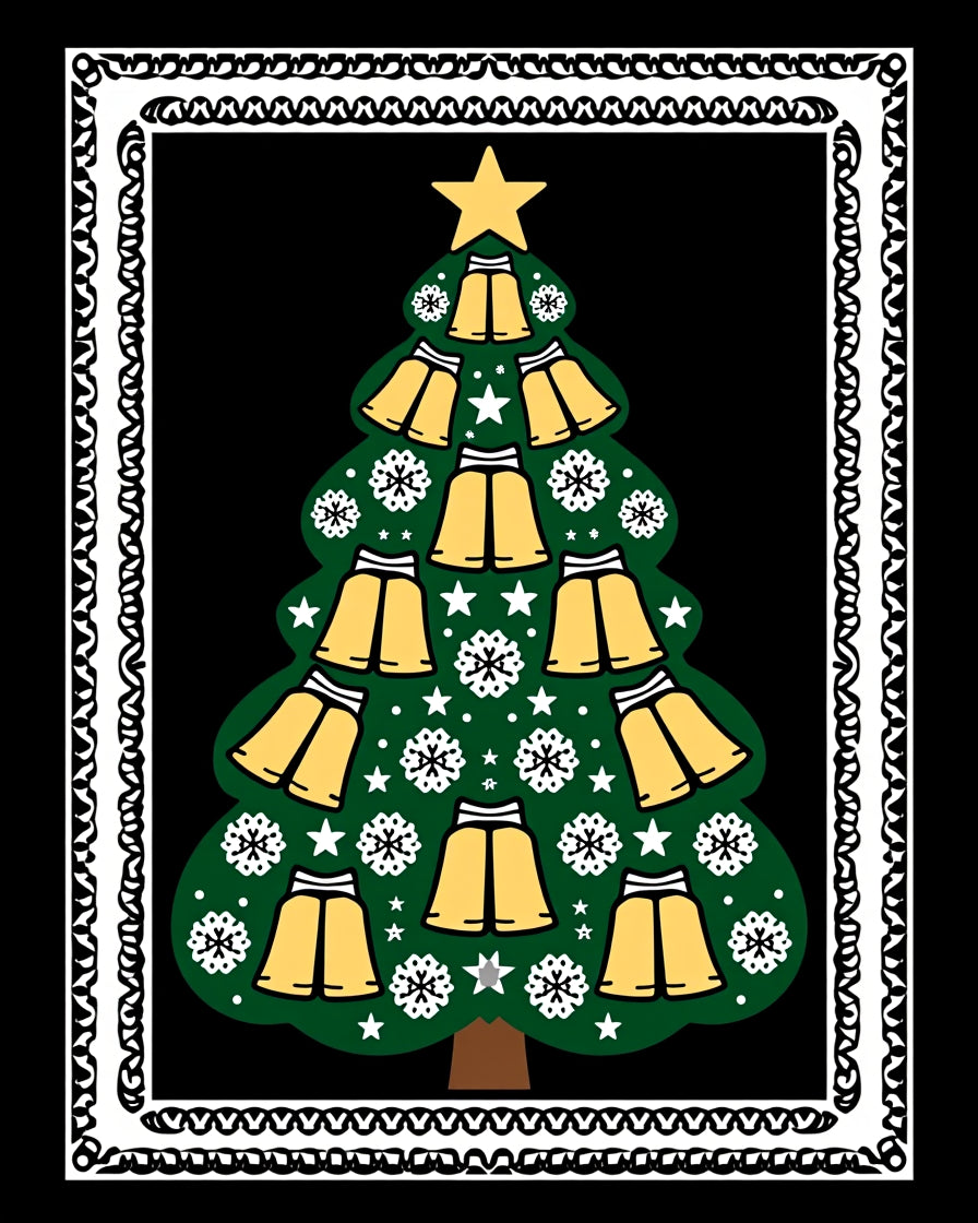 Green Christmas Tree Bell Snowflakes Rug