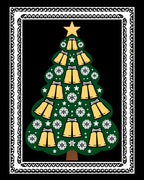 Green Christmas Tree Bell Snowflakes Rug