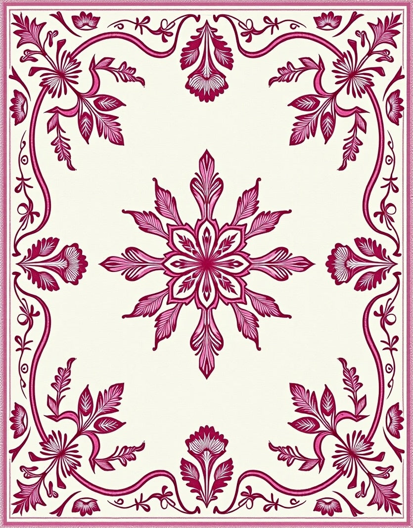 Ornate Crimson Bloom Border Sculpture Rug