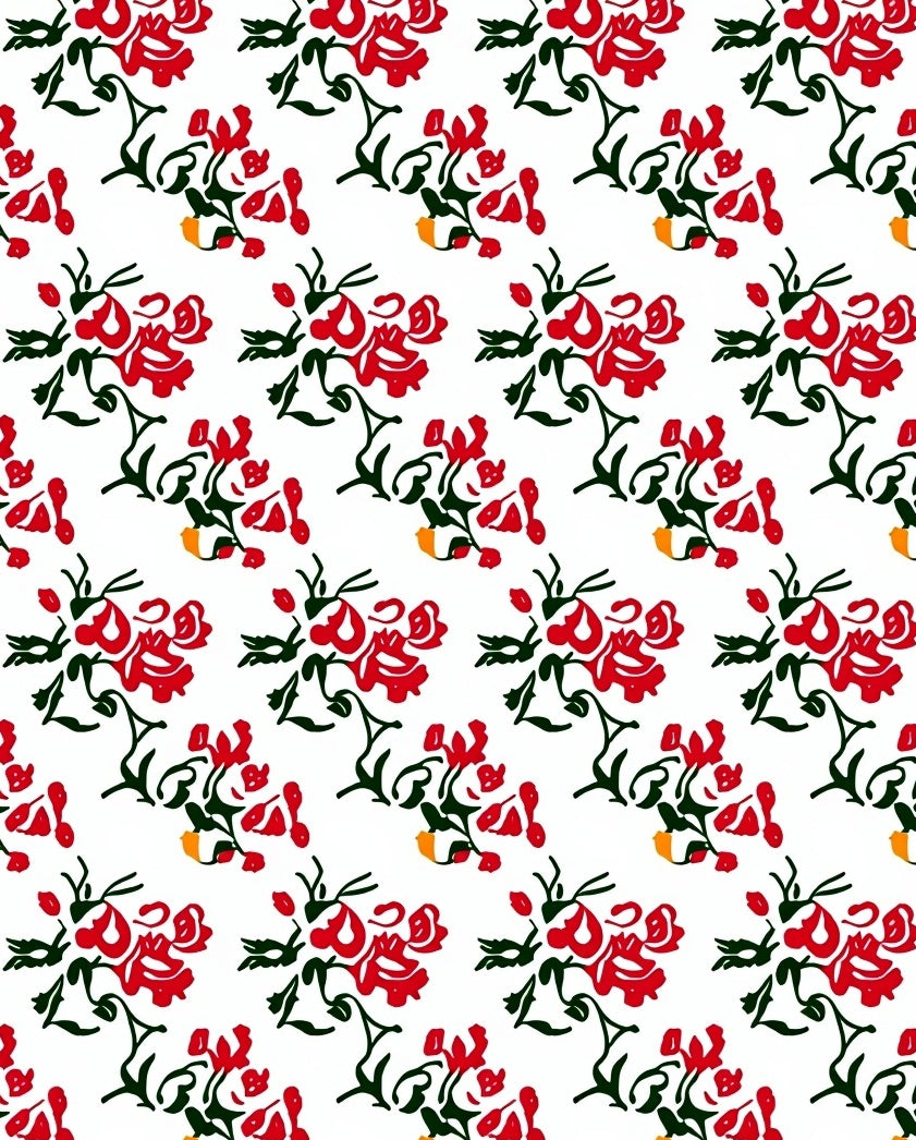 Vibrant Red Floral Spray Arrangement Rug