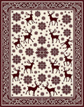 Maroon Deer Snowflake Folk Art Rug