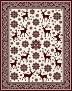 Maroon Deer Snowflake Folk Art Rug