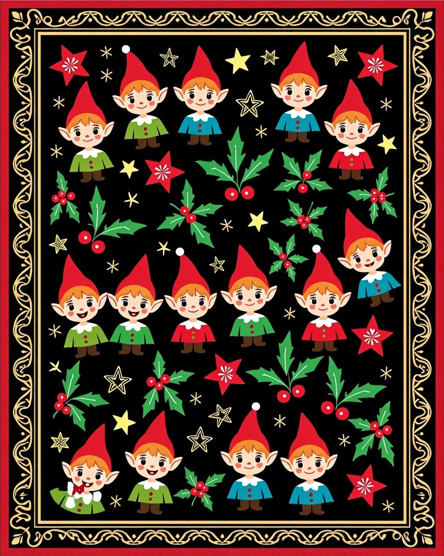 Festive Elf Holly Star Border Rug