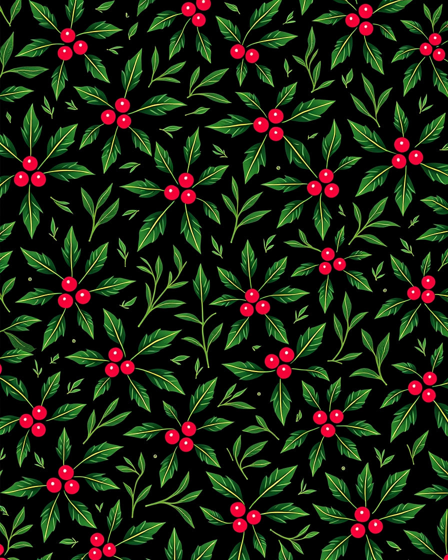 Festive Red Berry Leaf Arrangement Rug