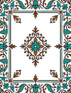 Turquoise Brown Floral Filigree Square Rug