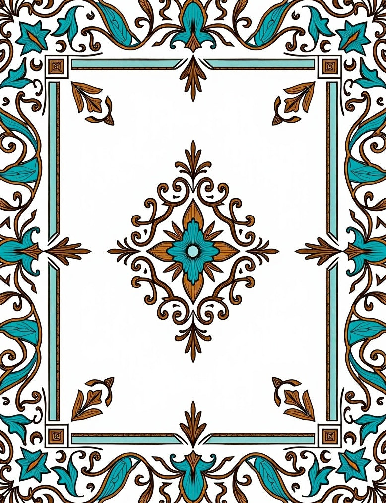 Turquoise Brown Floral Filigree Square Rug