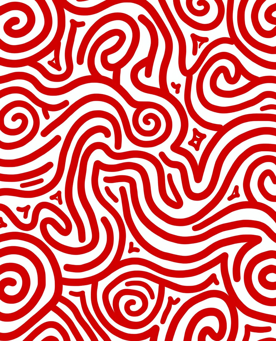Vibrant Red Swirl Abstract Flow Rug