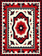 Bold Red Central Starburst Border Rug