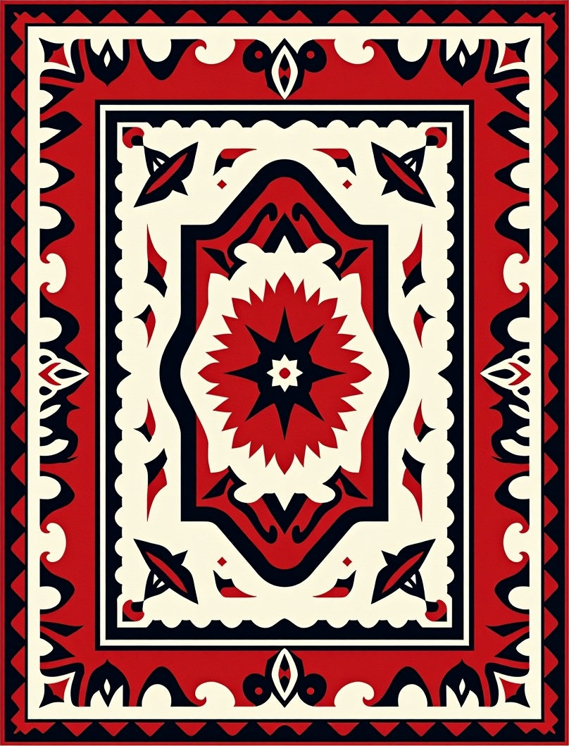 Bold Red Central Starburst Border Rug