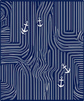 Navy White Anchor Nautical Lines Rug