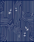 Navy White Anchor Nautical Lines Rug