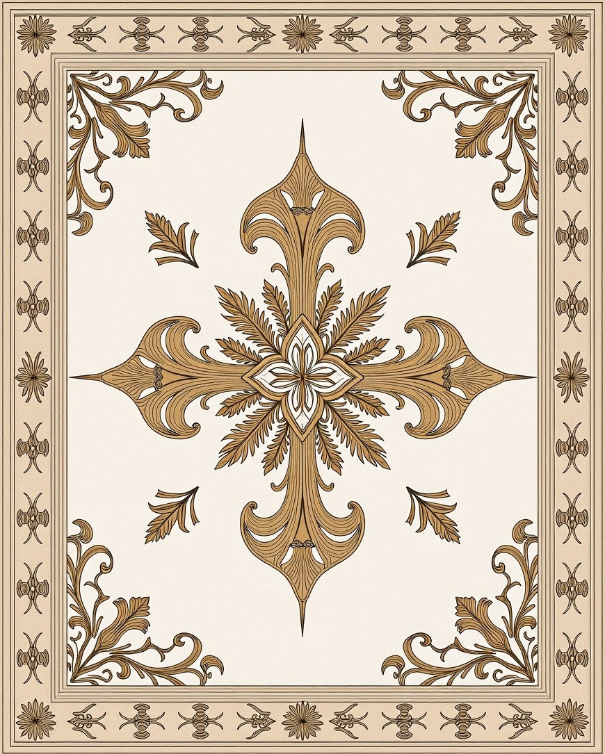 Ornate Golden Floral Medallion Rug