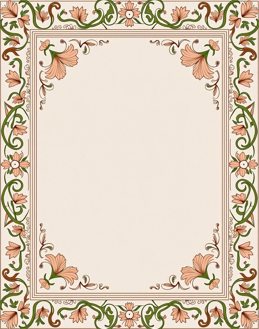 Coral Floral Vine Border Rug